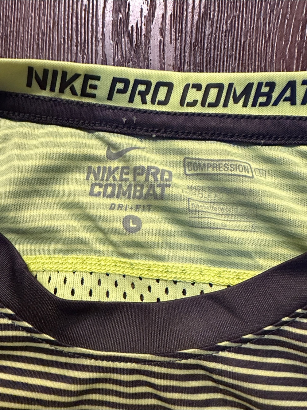 Nike Neon Yellow and Black Striped Training Tee - Picture 3 of 3